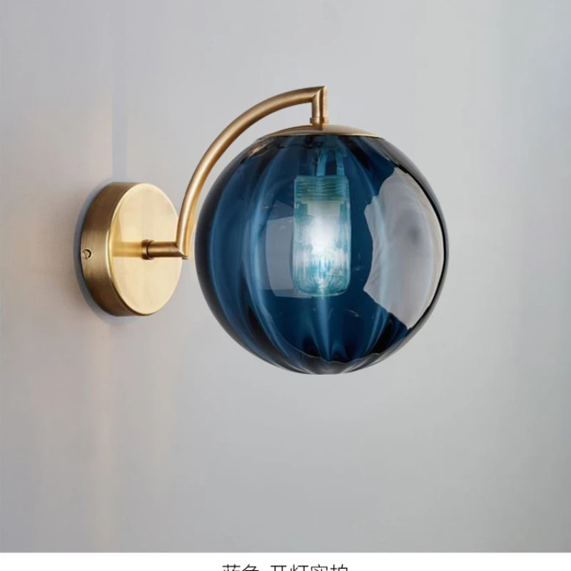 Imagem -06 - Nordic Glass Wall Lamp For Living Room Passage Lighting Decoração de Cama Simples Bola de Vidro Ferro Postmodern Wall Decor E27