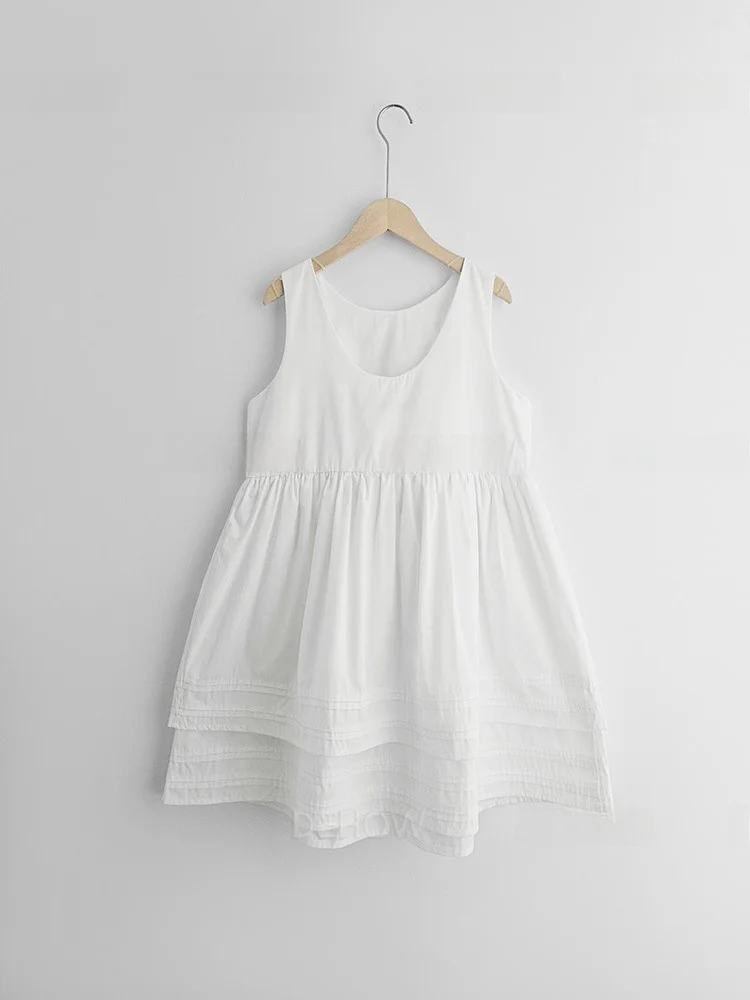 Vestido f sem mangas com babados de camada dupla, gola redonda, solto, doce, anti-envelhecimento, tamanho pequ, sai...