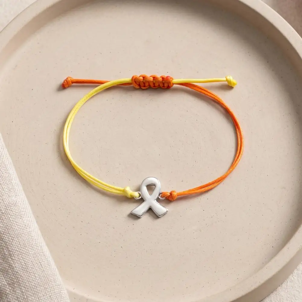 Sliding Knot Bracelet 2 Pcs Breast Cancer Awareness Bracelets Adjustable Braided String Bands with Ribbon Charms for Women