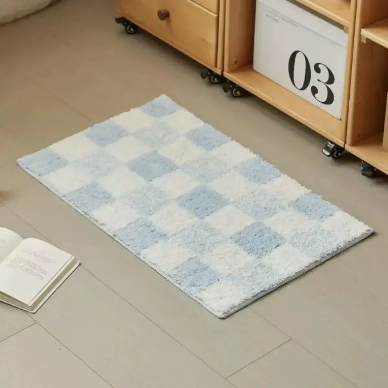 VIKAMA Jet White Checkerboard Bath Rug Timeless Polished Water Wicking Wash Area Styling Warm Homely Silken Tough Refined Soft