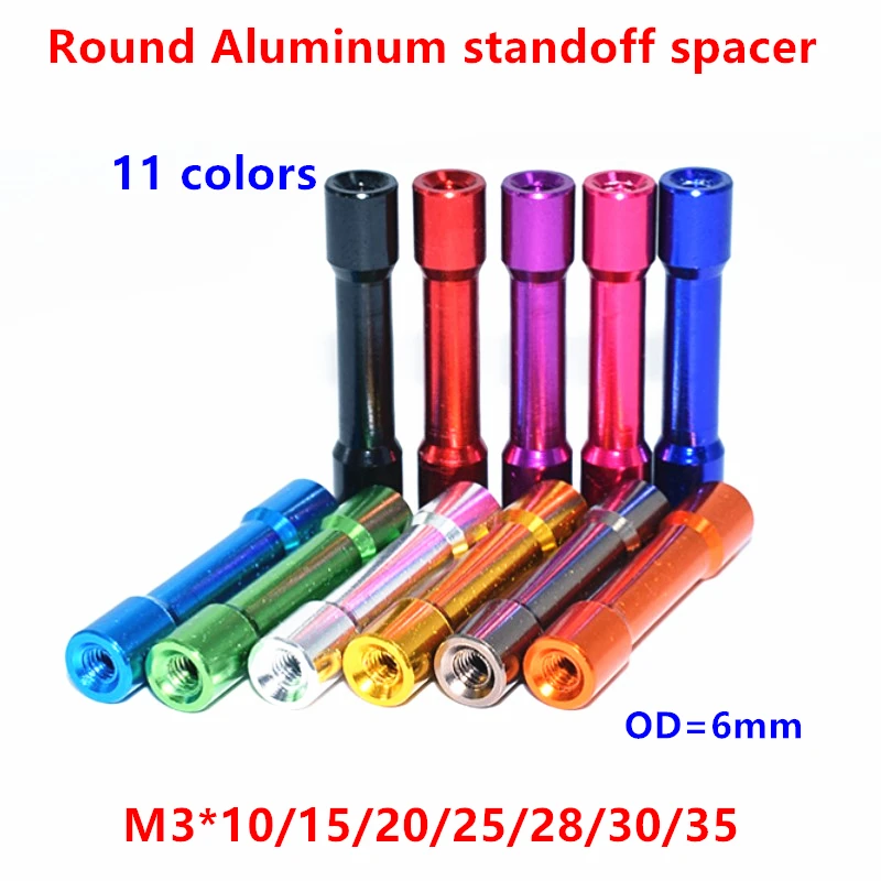 10pcs M3 Aluminum standoffs Stud M3*10/15/20/25/28/30/35mm Double head Round aluminum alloy standoff spacer Pillar for RC Parts