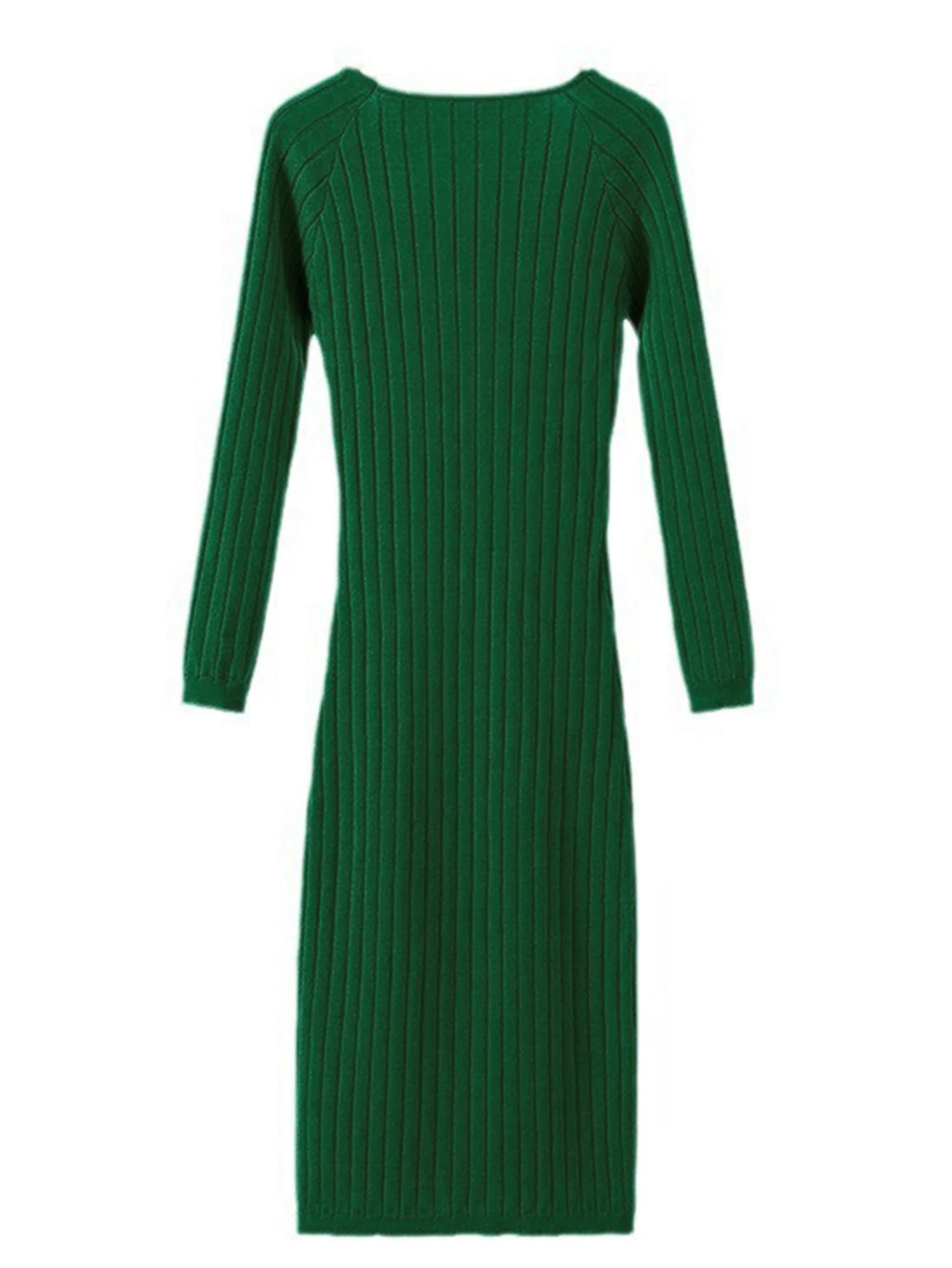 Women's Elegant Plain Long Sleeve Midi Dress Autumn Winter Square Neck Side Slit Daily Bodycon