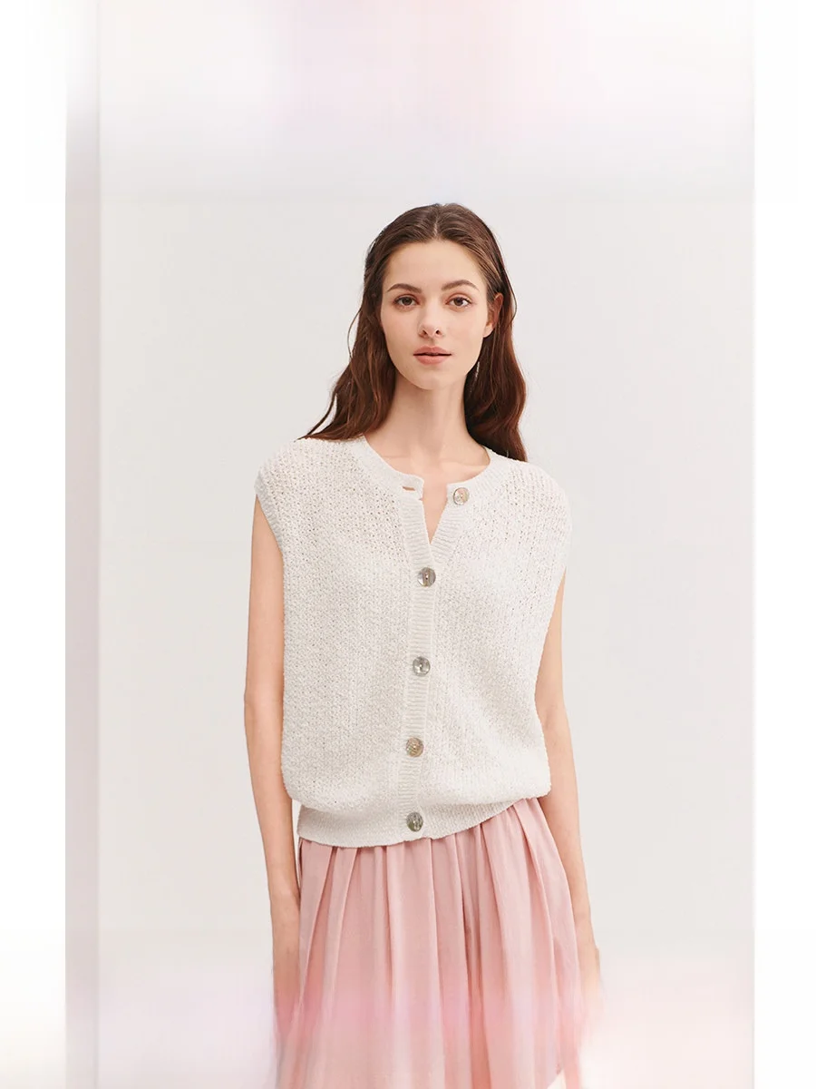 

Vivian iji ell Button Svel Knitted Vest Spring Summer New Sle Floral Pattern Women's Open Cardigan Cotton Blend