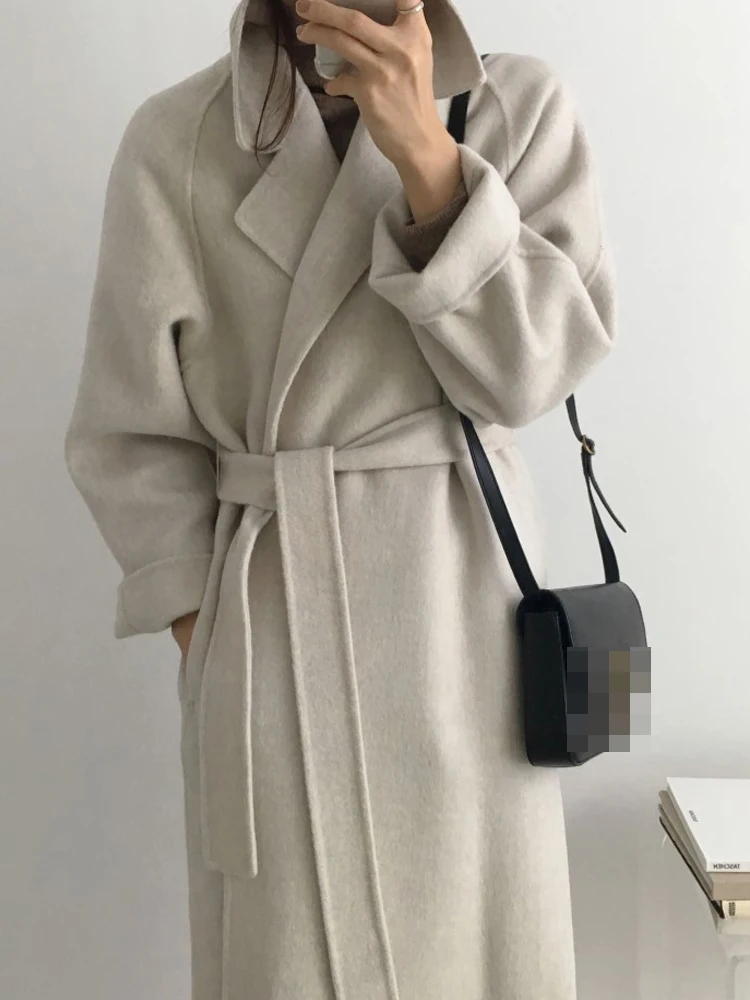 Korean Sle Retro Woolen Suit Coat Women Autumn and Winter New Elegant Loose Casual Warm Mid-Length Woolen Outerwear