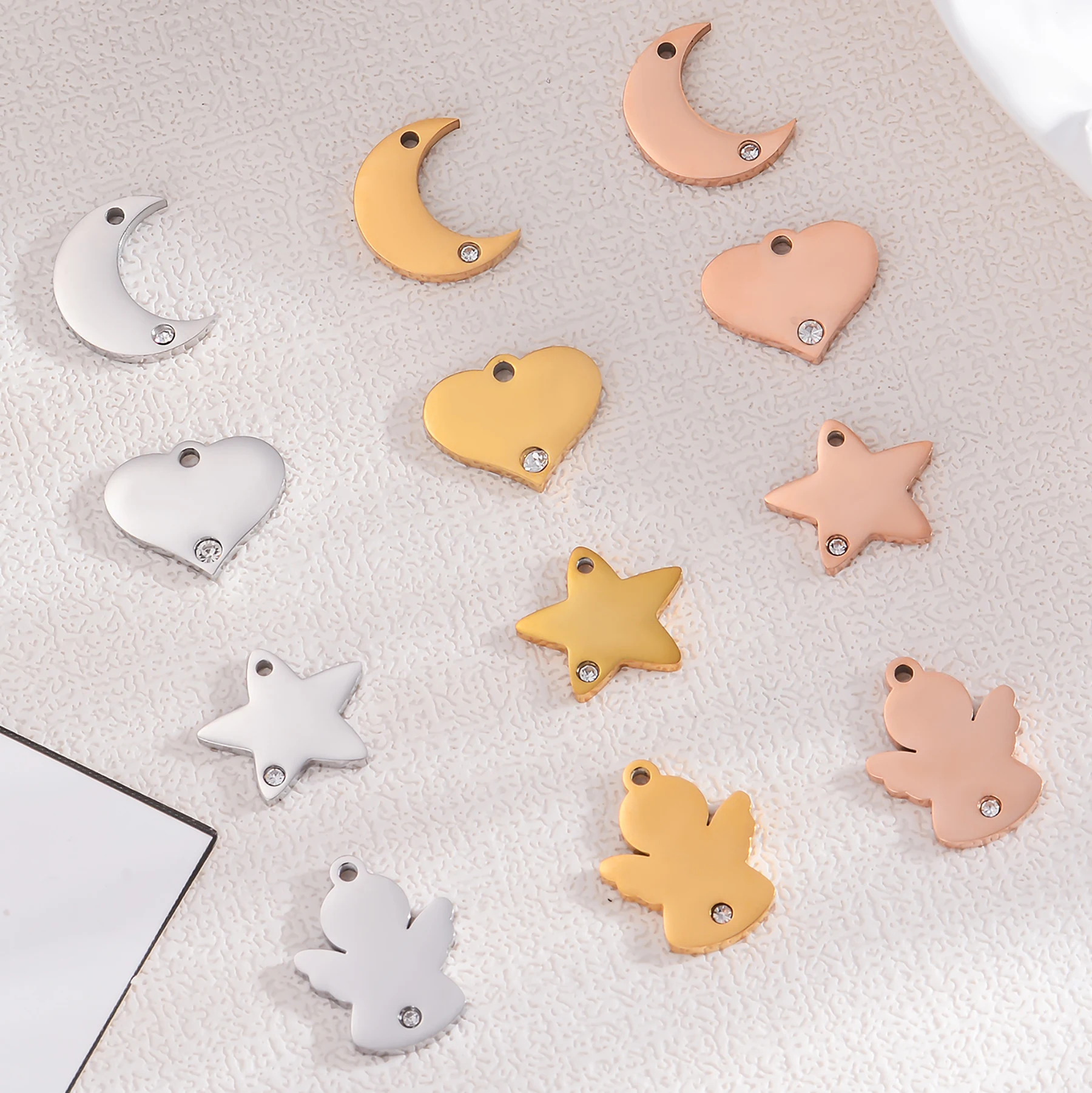 

10Pcs Wholesale Angel Heart Star Moon Pendant with Crystal Stainless Steel Charms Accessories for Making DIY Earring Necklace