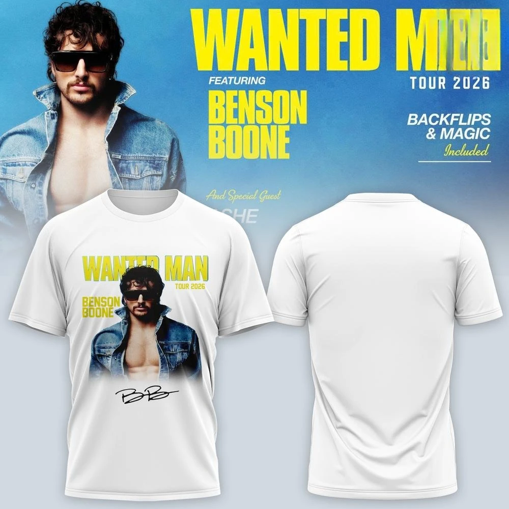 Benson Boone Wanted Man Tour 2026 Grafik-T-Shirt, Musik-Tourdaten, Signature-T-Shirt, Freizeit-Oberteil für Fans, Damen, Herren und Kinder, Streetwear-Top – Detail 5