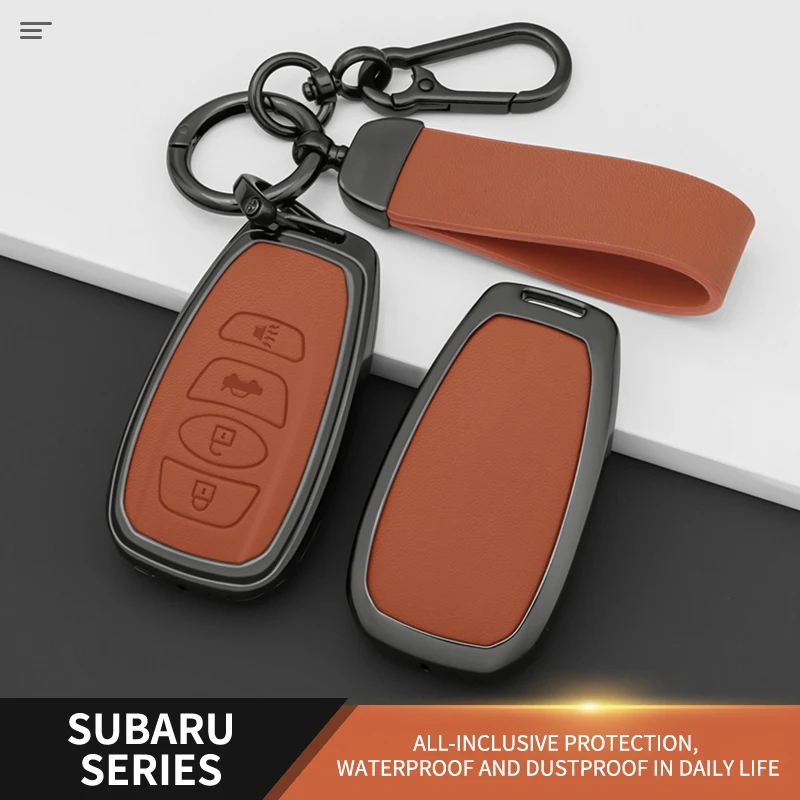 For Subaru Forester Outback XV Legacy Impreza Smart Remote Key Fob Protector With Keychain Zinc Alloy Leather Car Key Cover