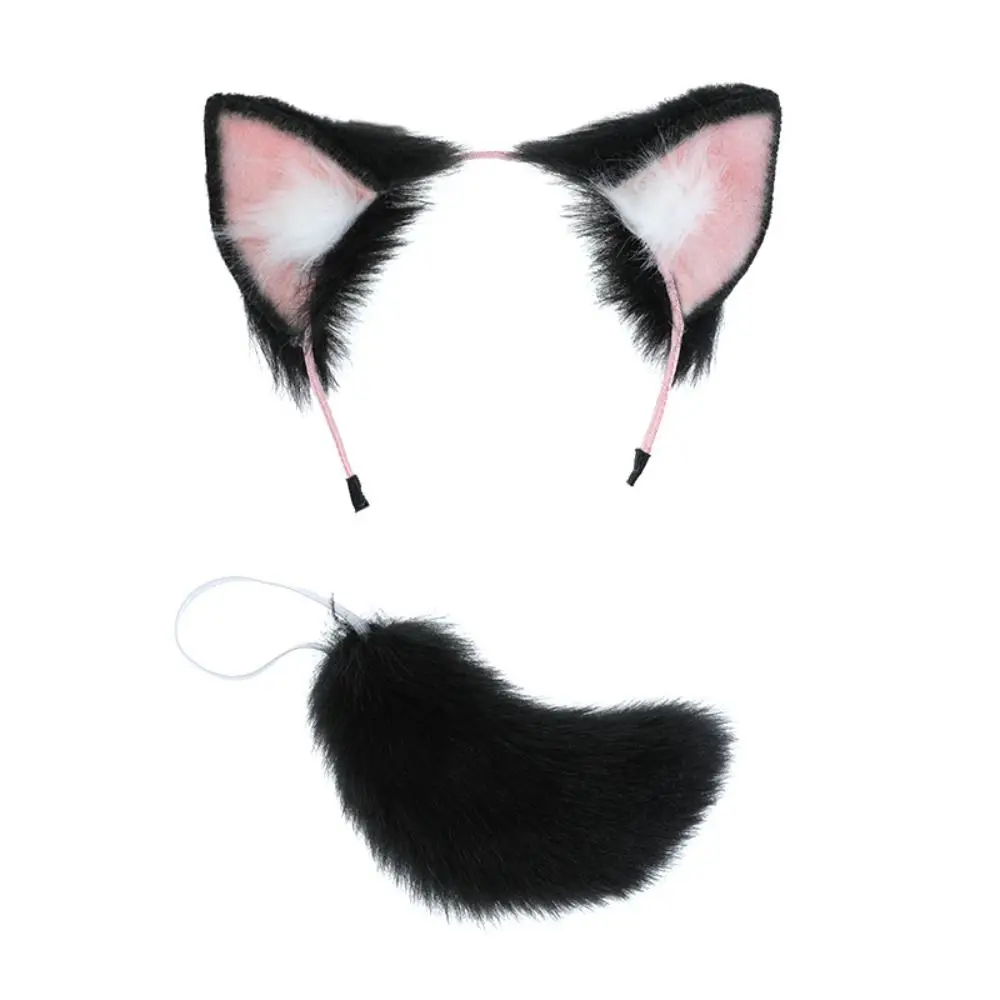 

Cat Wolf Ears 20cm Plush Doll Headwear Ear Tails Black White Idol Doll Headwear Cat Ear Soft Cute Headwear for Cotton Doll