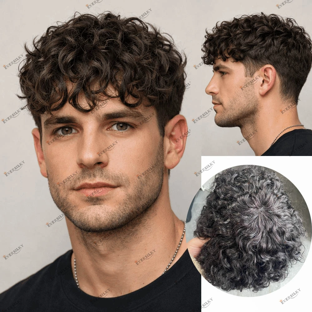 

Indian Remy Hair Man’s Brushed Curly Hair Toupee Durable Skin 0.1mm Injected Cheap PU Silicon Hair Prosthesis Easy Wear