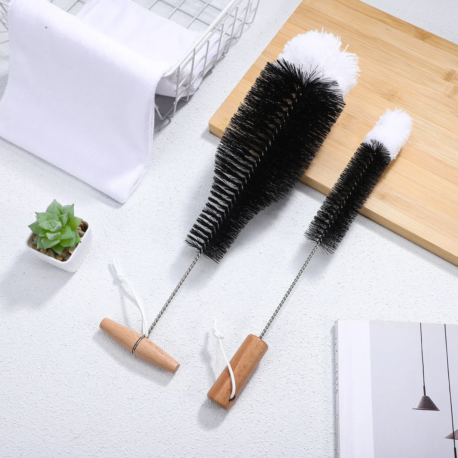2Pcs Wood Stove Brush Chimney Cleaner Fireplace Wire Brush Sturdy Wood Handle Extended Reach for Safe Efficient Chimney