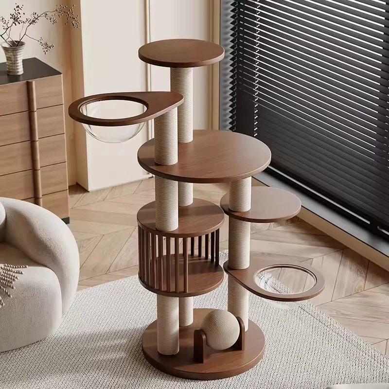 Solid Wood Floor-to-ceiling Cat Climbing Frame Space Capsule Jumping Platform Cat Tree Condo Furniture Scratch Post Pet House