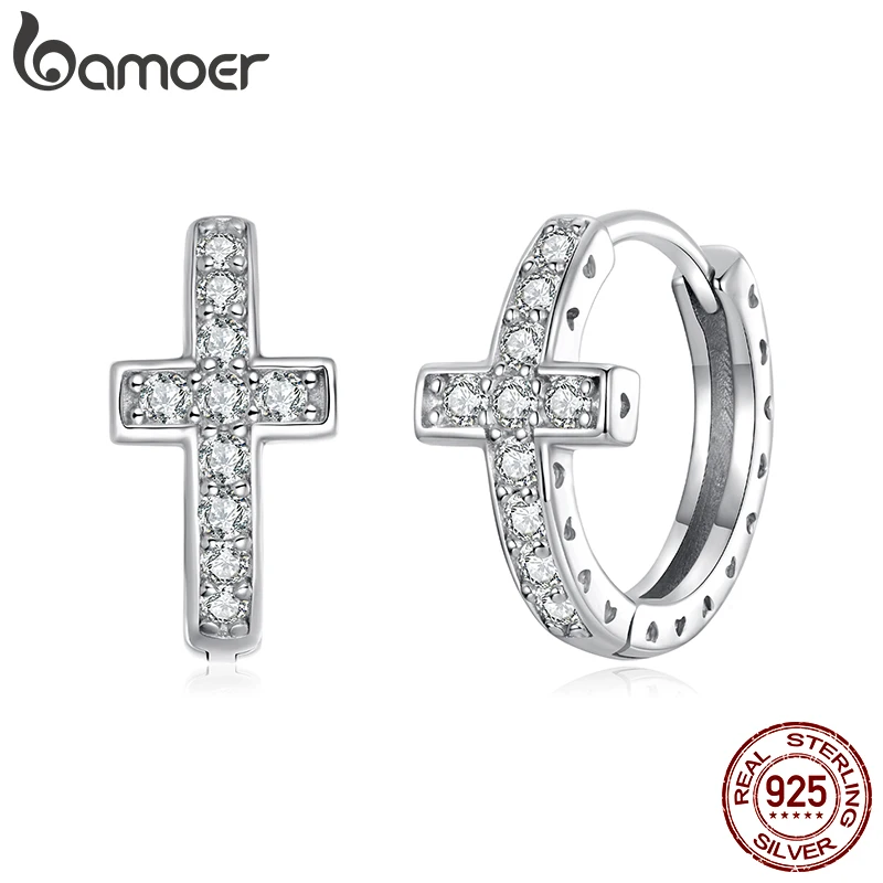 

BAMOER Moissanite Cross Hoop Earrings Prongs Setting Lab Diamond Hypoallergenic Huggie Earrings For Women Classic Jewelry Gifts