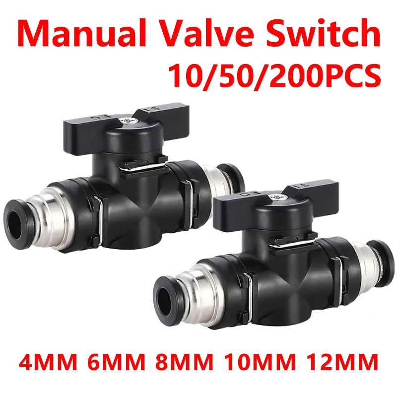 

BUC 4mm 6mm 8mm 10mm 12mm Black Pneumatic Push In Quick Joint Connector Hand Valve To Turn Switch Manual Ball Current Limiting