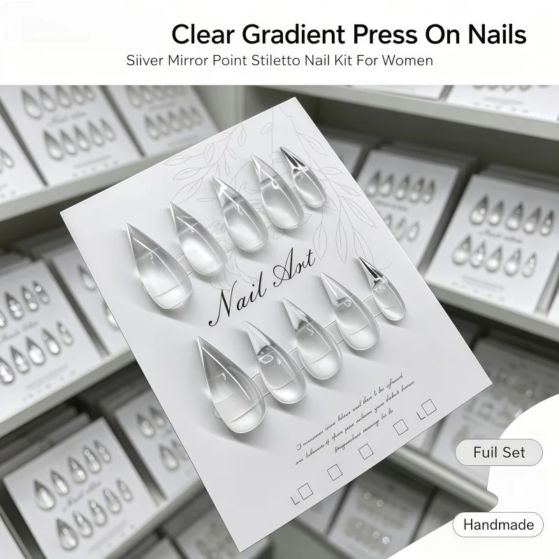 Nail Art Simple Elegant - 2026년 신제품 10개입 초장형 투명 반투명
