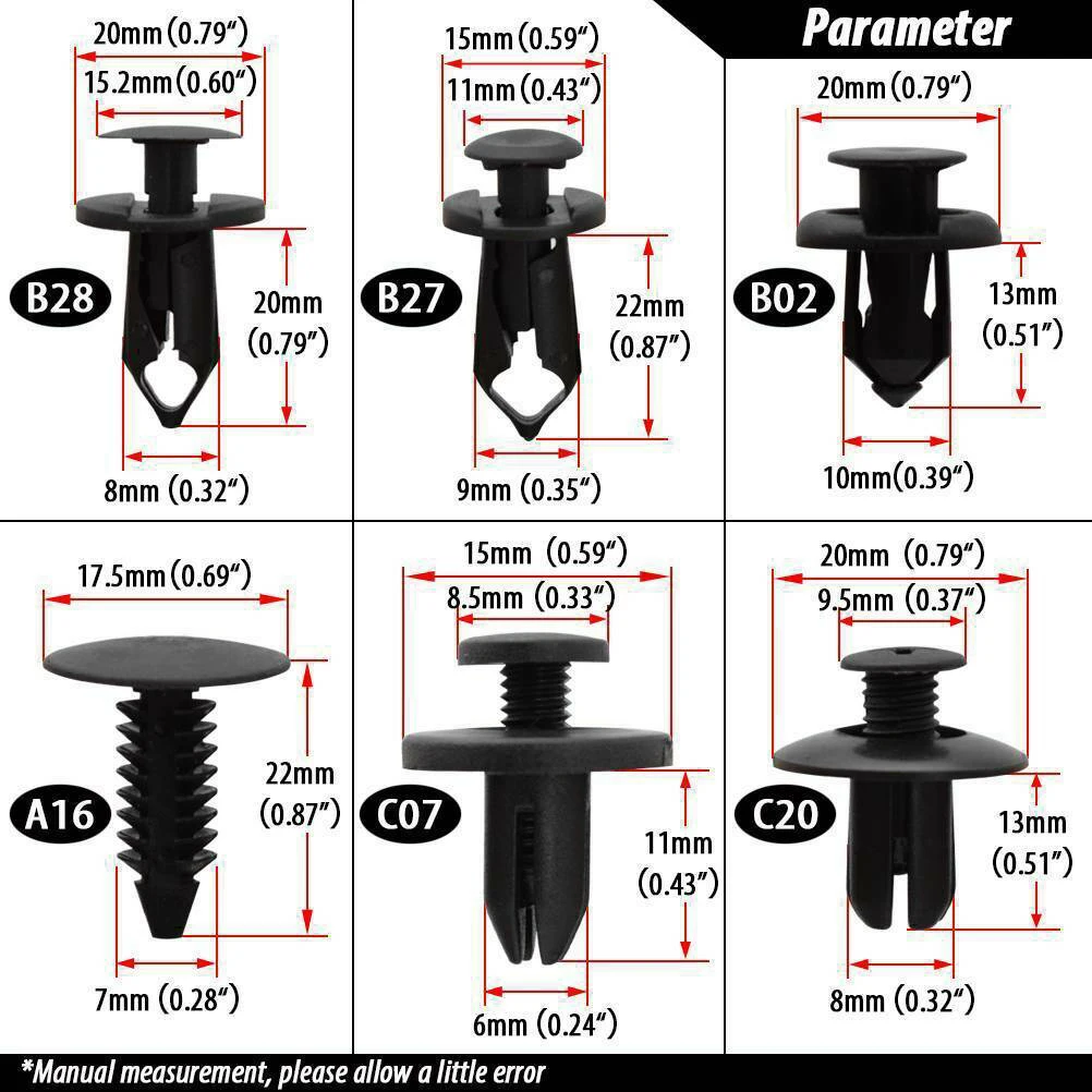 190Pcs Auto Fastener Clips Vehicle Retainer Rivet Plastic Mixed Car Clips 6 Size for Door Panel Fender Liner