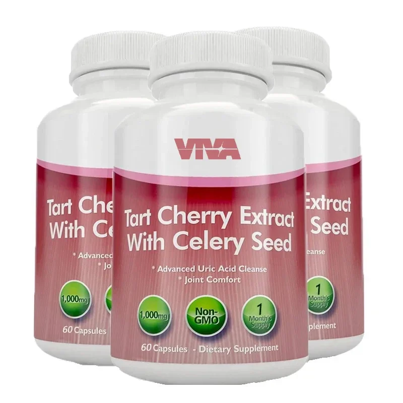 Sour Cherry and Celery Seed Powder Extract 1000mg 60 Capsules Supplied for 1 Month Advanced Uric Acid Cleansing Joint Comfort
