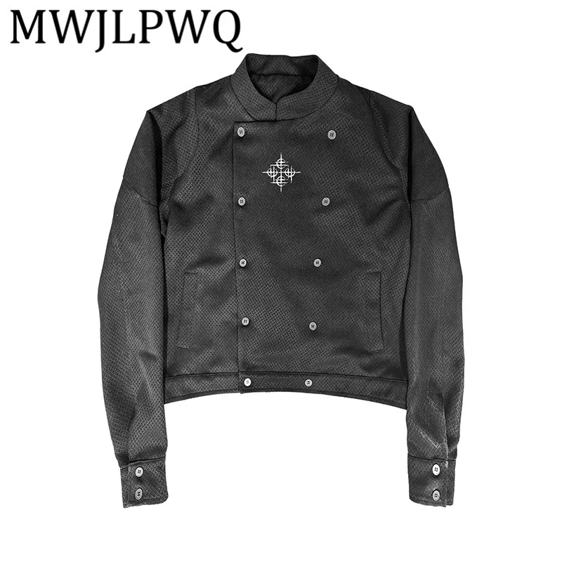 

MWJLPWQ двубортная базовая приталенная куртка ручной работы с принтом для мужчин High Street с лацканами, женские повседневные топы, осень 11777