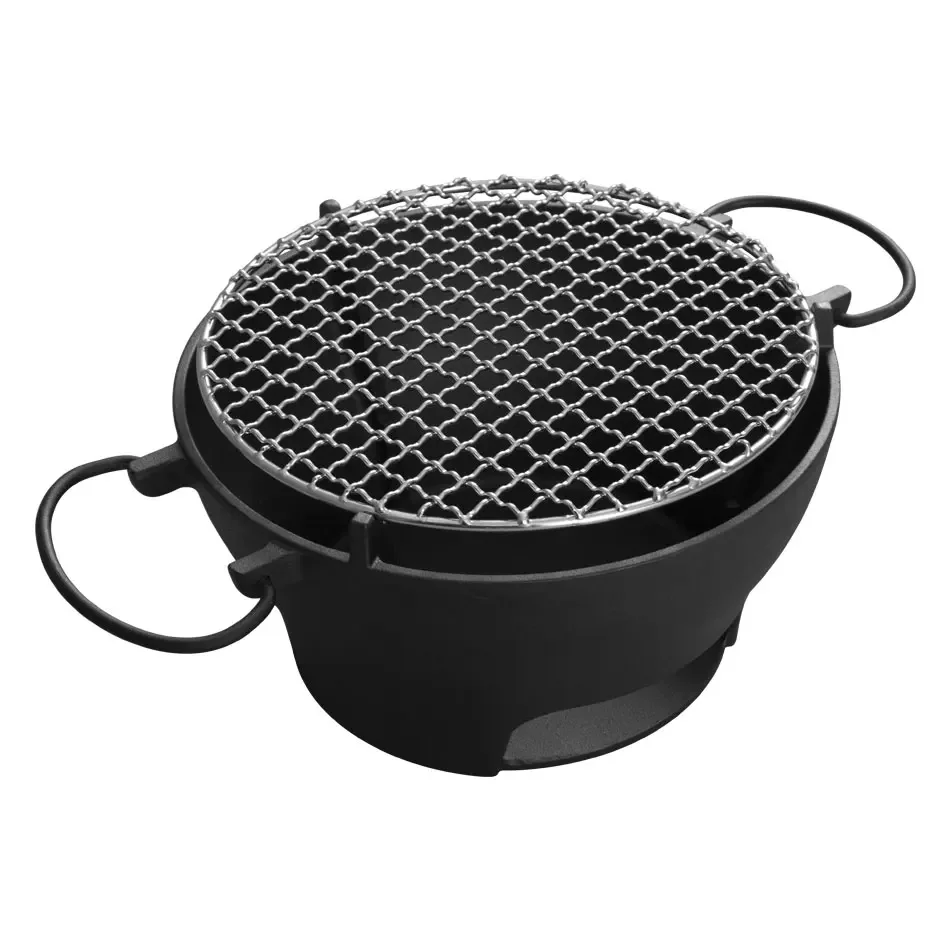 Cast Iron Hibachi Grill Round Small Portable Korean Style Charcoal Barbecue Grill for Outdoor Tabletop Camping BBQ Make tea 10 