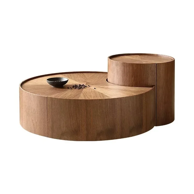 Creative Light Luxury Solid Wood Walnut Round Coffee Table for Living Room for Home No Assembly Required Anti-Tip Design
