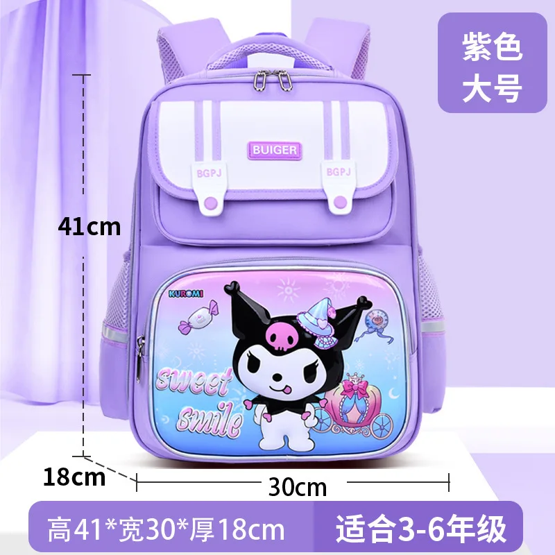 Sanrio Kulomie Cartoon saco de escola para estudantes, respirável, confortável, grande capacidade, melodia, segurança, mochila reflexiva