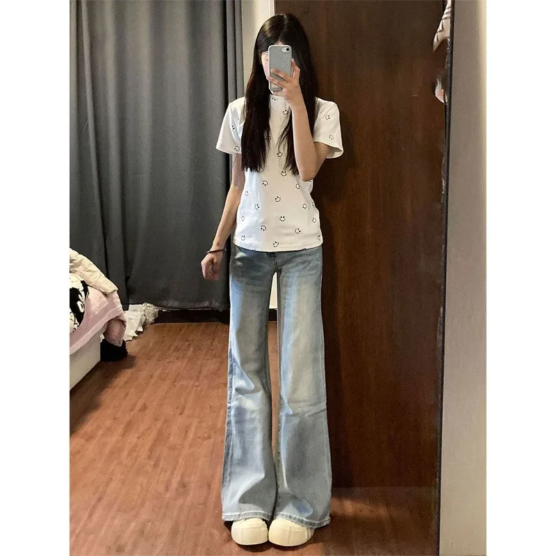 

Women Light Wash High Waist Wide Leg Jeans Vintage Loose Straight Leg Denim Pants