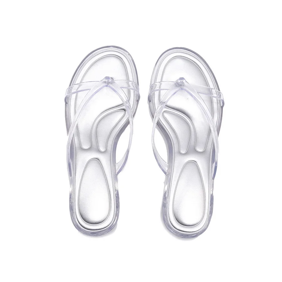 Resort Sheer Luxury Kitten Heel Thong Sandals Lady Transparent PVC Open Toe Slipper Women Elegant Summer Vacation Shoe Flip Flop
