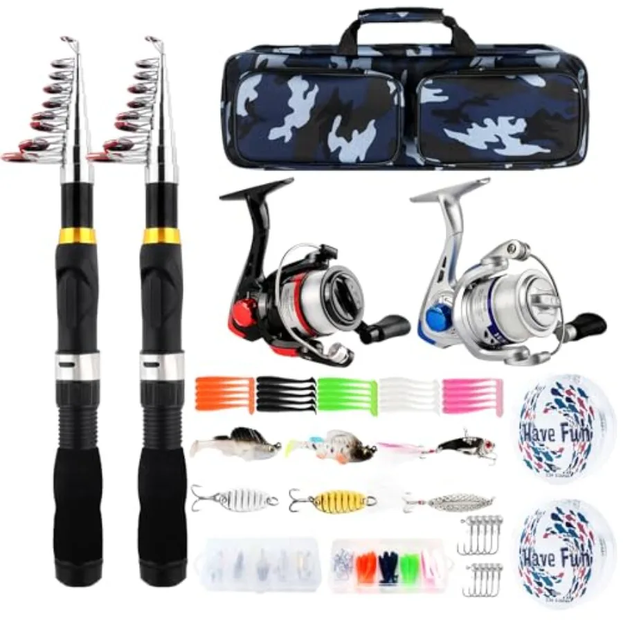 

Набор из 2 телескопических удилищ с катушками, 2,1 м, складной спиннинг, комплект с приманками, коробкой для снастей и аксессуарами, легкий