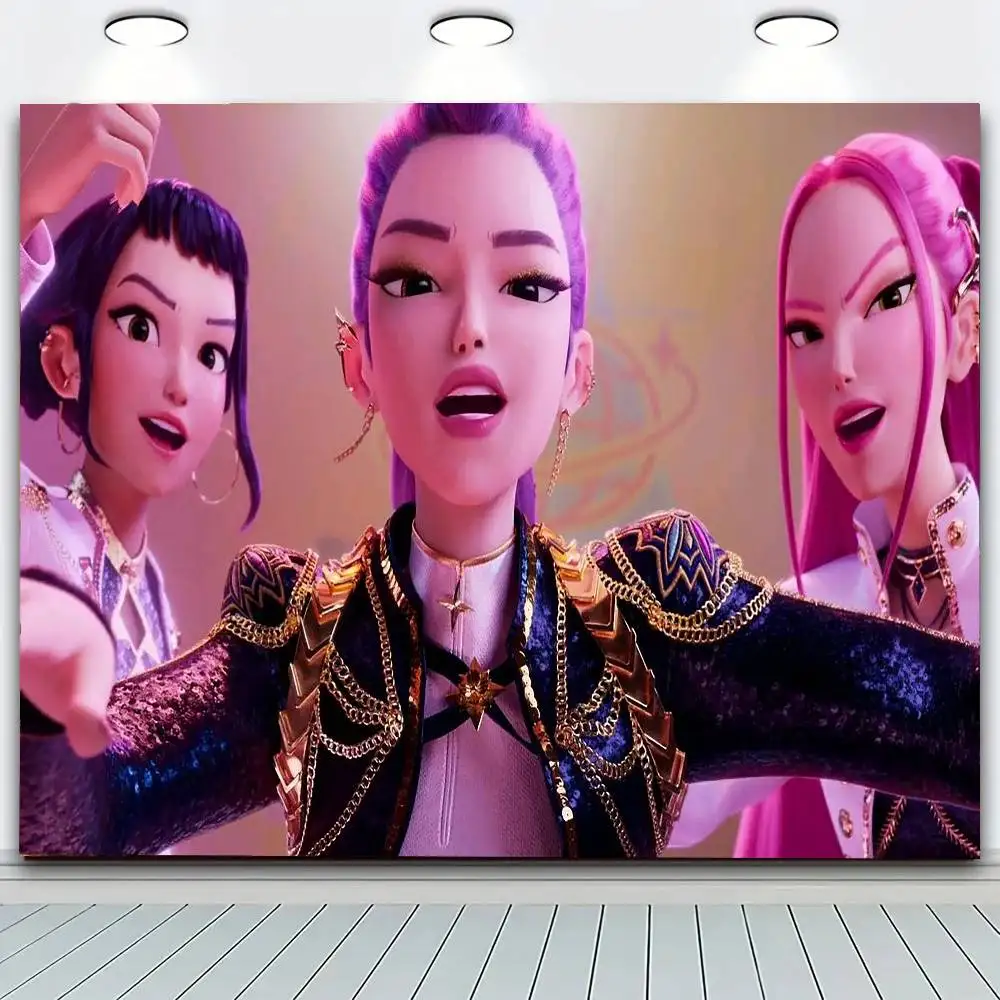 فيلم شعبي أنيمي KPop D-demon H-hunters نسيج طباعة نسيج كبير الجدار الشنق قماش مزخرف جداري ديكور غرفة المعيشة غرفة نوم #1