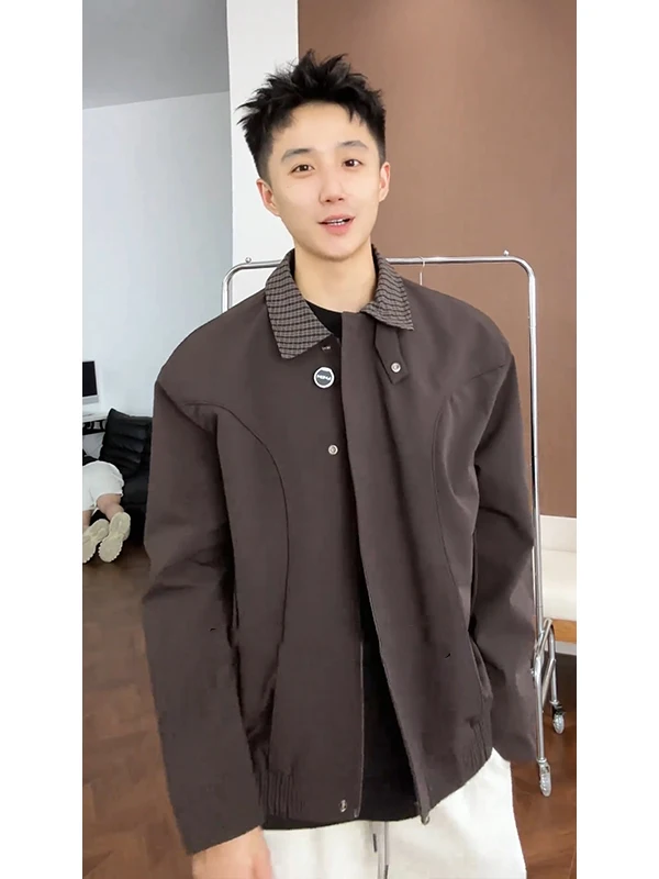 

Harrington Flight Jaet Men's ort Baseball Sle Windproof Outdoor Coat Plaid Pattern Loose Fit Long Sve Autumn Spring