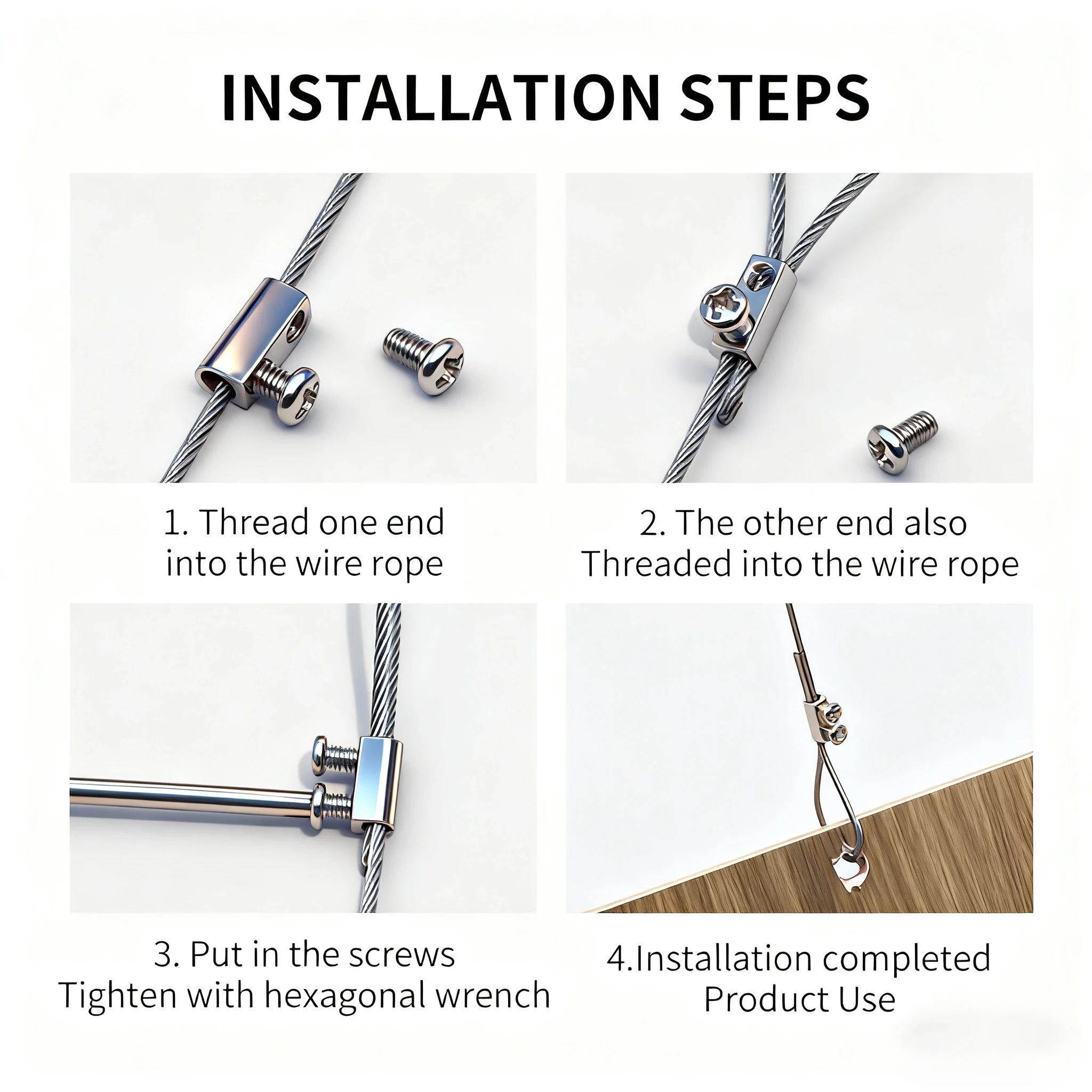 Braçadeira de cabo de aço ajustável de 1-1,5 mm, fixação de suspensão, adequada para pendurar plantas/imagens em vasos com cordas de 1-1,5 mm com 10 peças