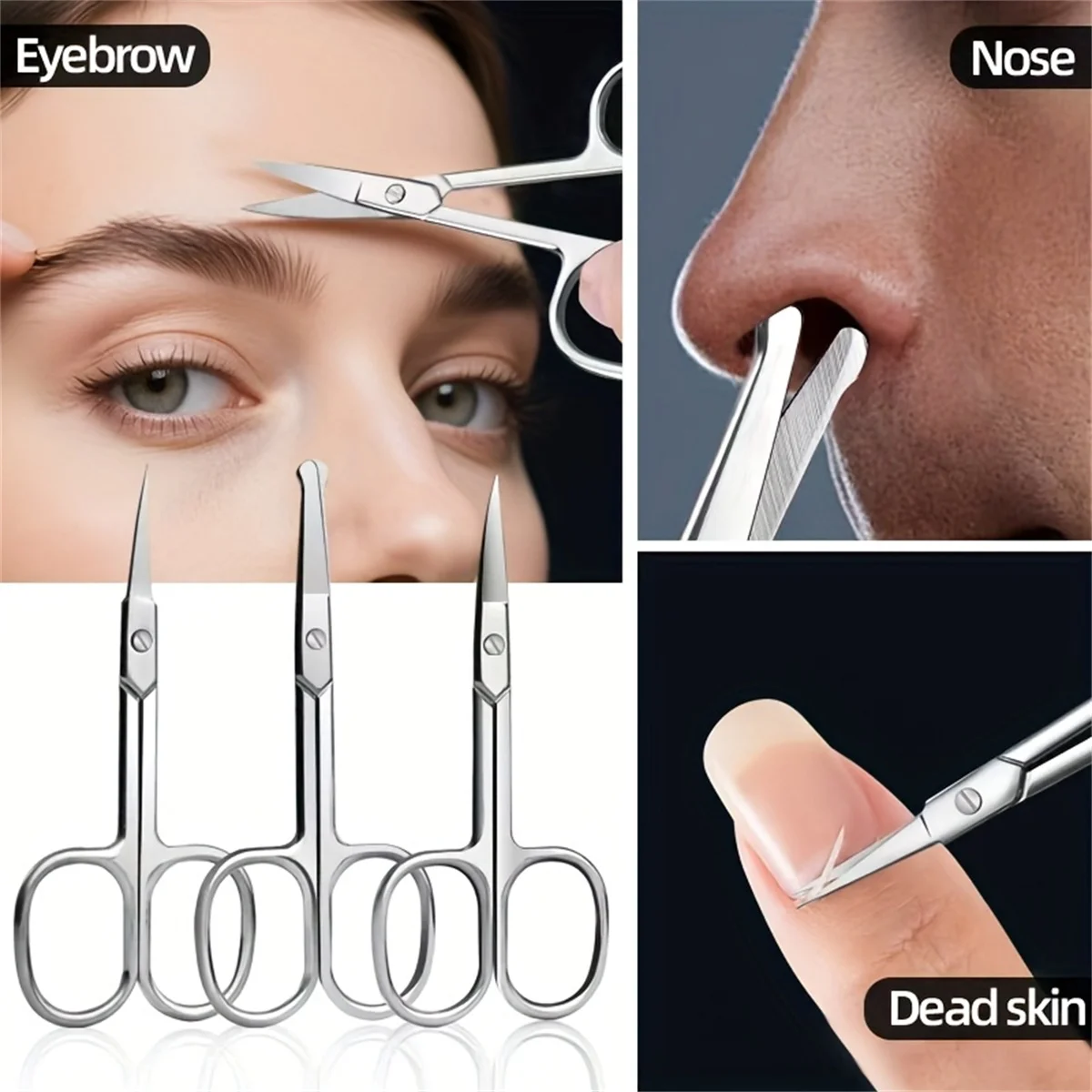 Stainless Steel Small Scissors, Curved & Rounded Blunt Tip for Eyebrows, Eyelashes, Beard Trimming, Moustache