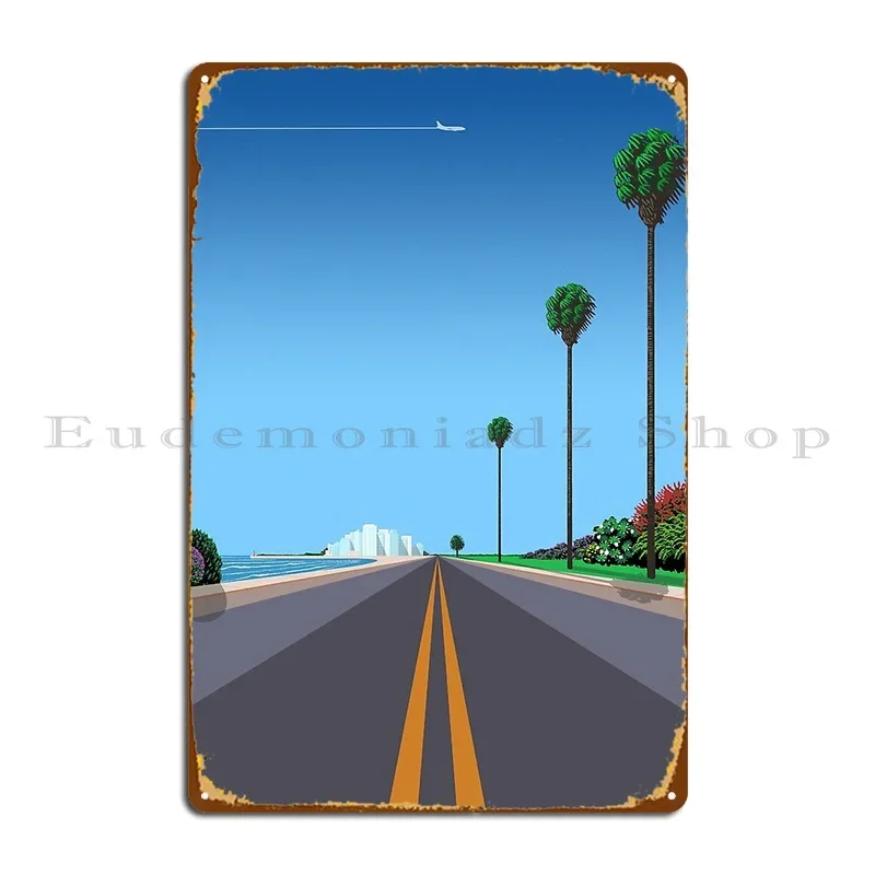 Florida Usa City Pop Art Hiroshi Nagai Style Poster Retrowave Vaporwave Poster Metal Sign Club Character Tin Sign Poster