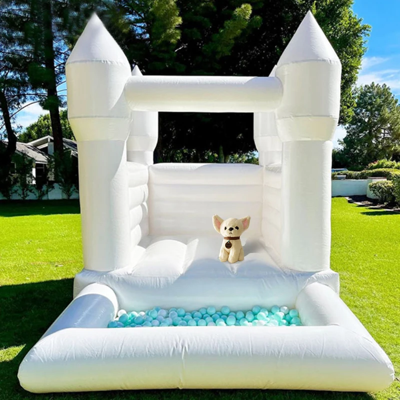 Biała dmuchana zamek karnawałowy komercyjny dla dzieci, zamki dla dzieci na wesele z basenem z piłeczkami, dmuchany zamek karnawałowy.