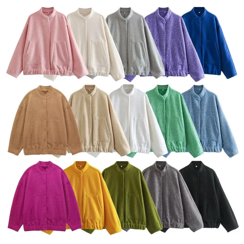 Blouse Outerwear Wool Coat Women's Loose-fitting Streetwear Y2K Stand-up Collar Buttons New Comfortable Minimalist Casual Niche