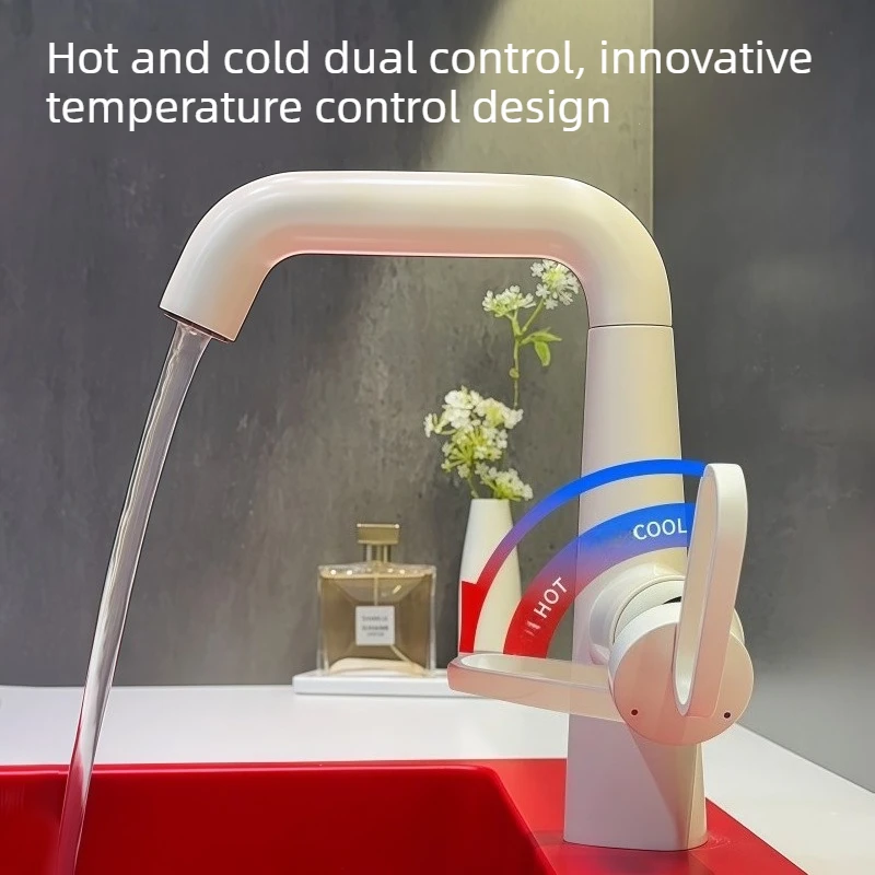 New Basin Faucet for Home and Hotel Bathroom, Ceramic Basin, Dual-Function Rotating Hot and Cold Water Faucet