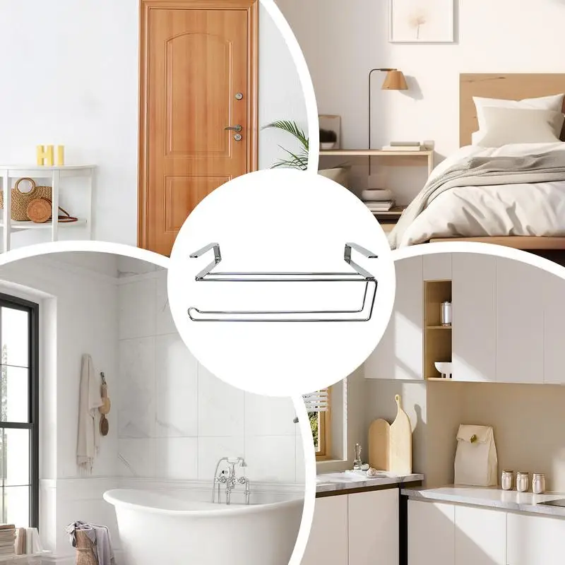 Cabinet Door Towel Holder No Punch Tissue Storage Organizer Rack Kitchen Paper Towel Storage Organizer Hook For Bathroom