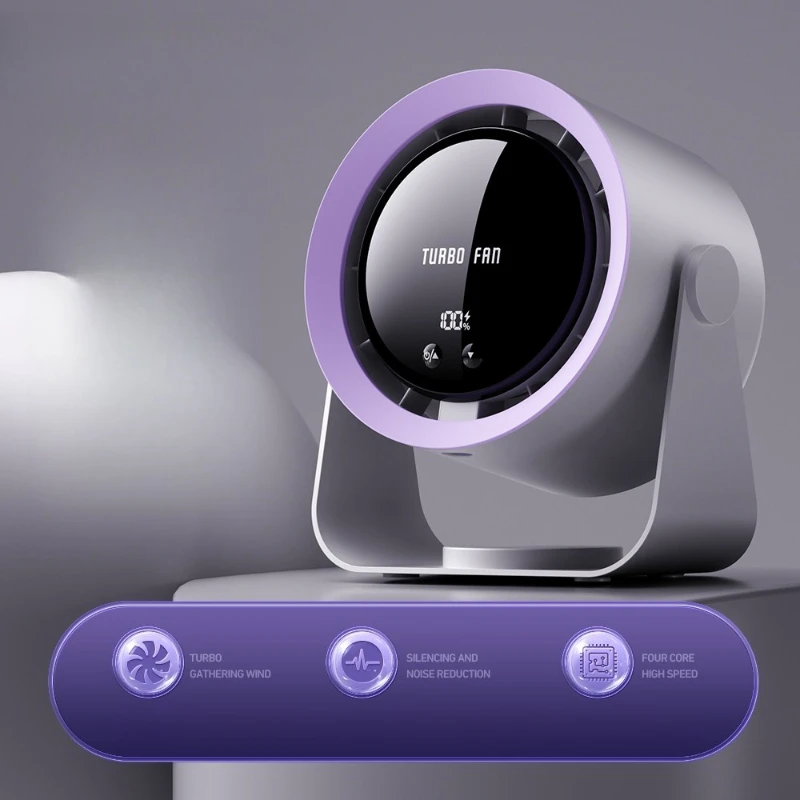 

‌USB Rechargeable Desk Fan with Digital Display Speed Turbo Circulation Fan Type-C Fast Charging Anti-Slip Base for Office Home