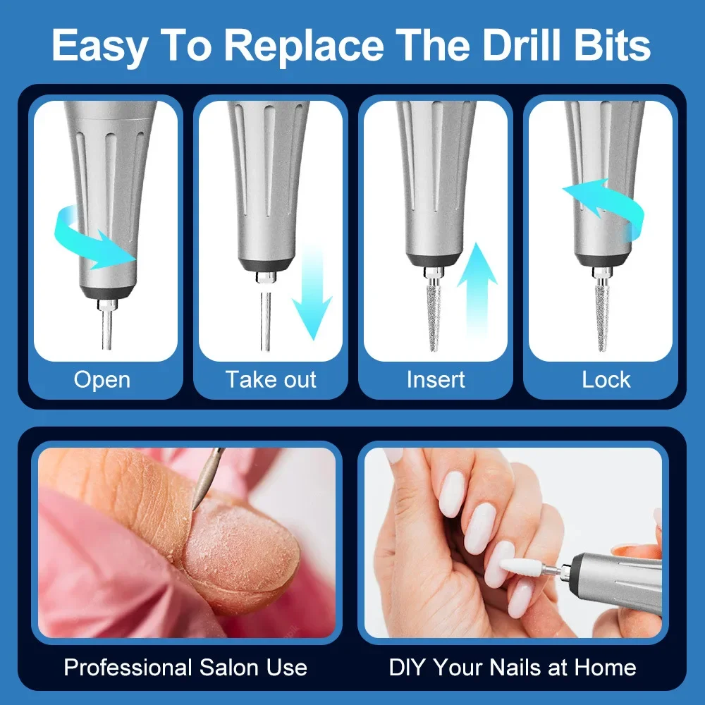 Profesjonalna elektryczna frezarka do paznokci: do paznokci akrylowych, żelowych, z proszkową powłoką, przenośny zestaw do manicure i pedicure.