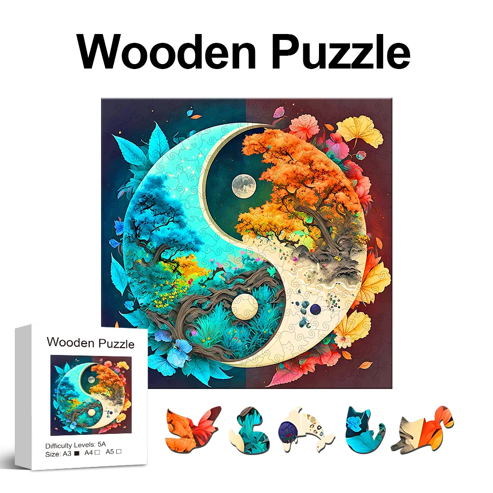 Yin-Yang Tree Wooden Puzzle, High Difficulty Toys Puzzle, Concentration Training, Hallowee Christma Birthday Holiday Gifts