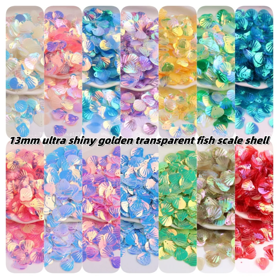 180pcs/Bag13mmTransparent Shell Mermaid Fish Scale Sequins PVC Paillettes DIY Wedding Sewing Dress Craft Lentejuelas Accessories