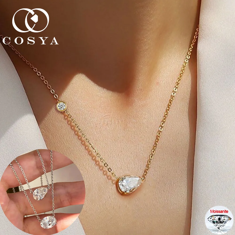 

COSYA 1/2/3CT овальная/груша/маркизовая огранка муассанит ожерелье для женщин S925 посеребренное 18-каратное золото лабораторные бриллианты ювелирные изделия для вечеринок