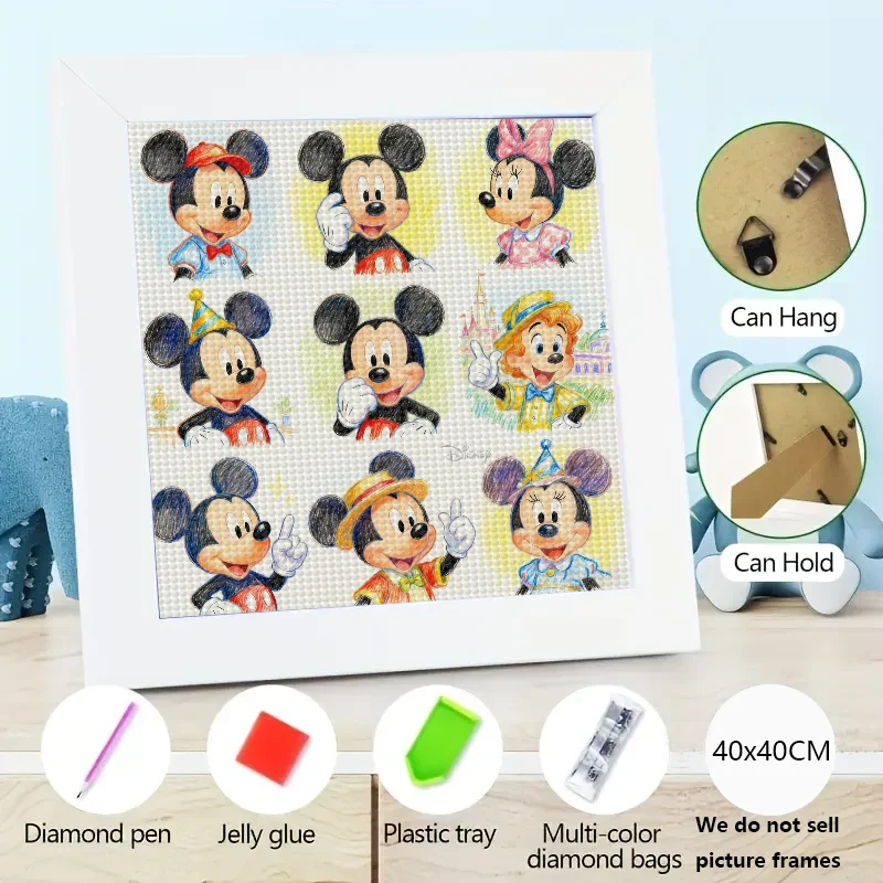 

1PC Disney Mickey Mouse Minnie Mouse 5D Full Drill Diamond Painting Kit, DIY Cartoon Character Art, 9 Grid Multiple Expressions