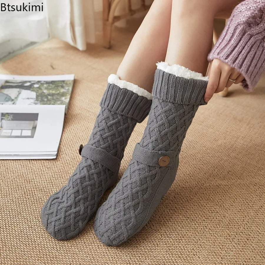 2025 Calzini da pavimento in cashmere termico intrecciato invernale addensato natalizio Tappeto da donna Casa più Pantofole per calzini da notte in velluto Coprigambe