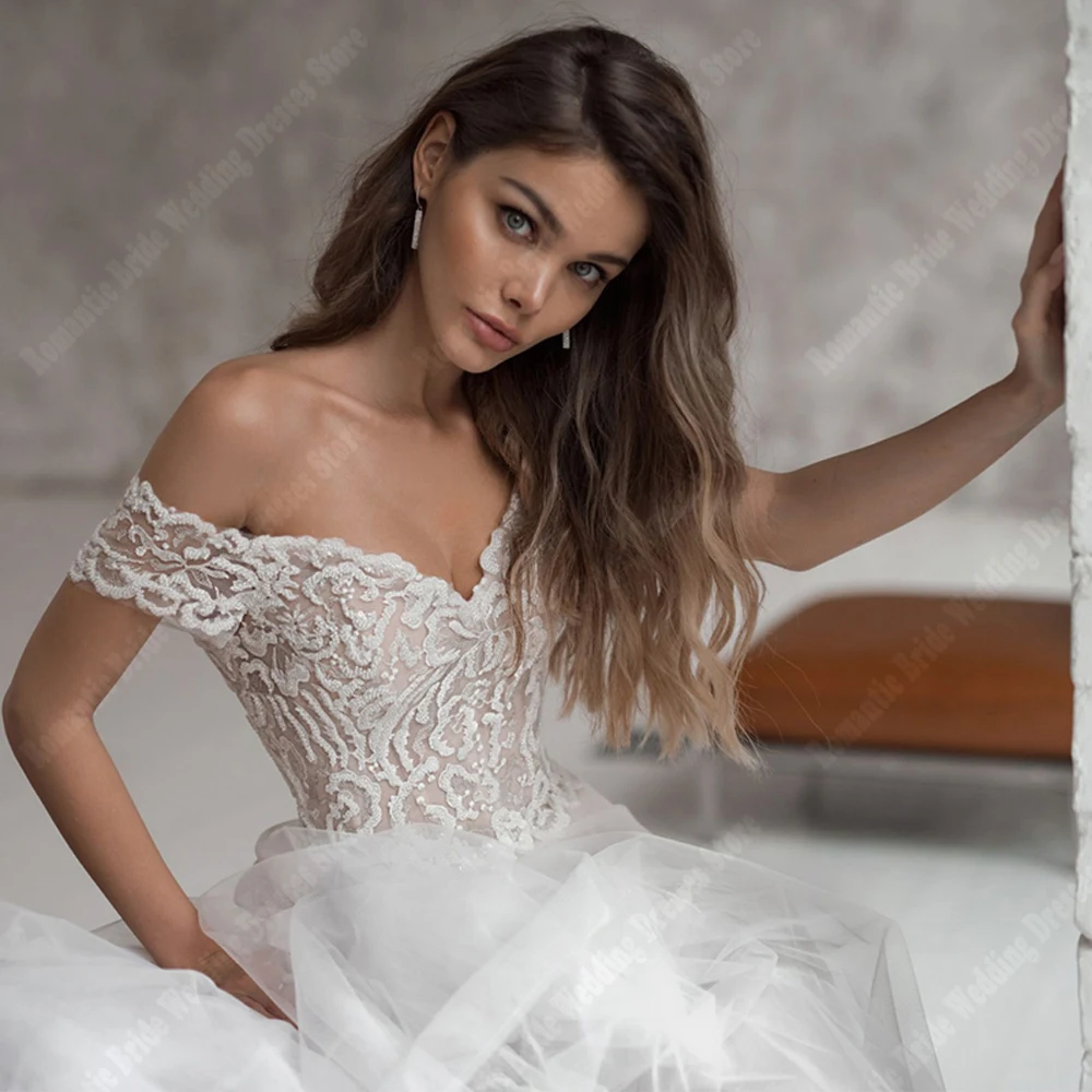 Sparkle Women Wedding Dresses Off The Shoulder Bridal Gowns Elegant Sexy Deep-V Neck Sleeveless A-Line Vestidos De Novias 2024