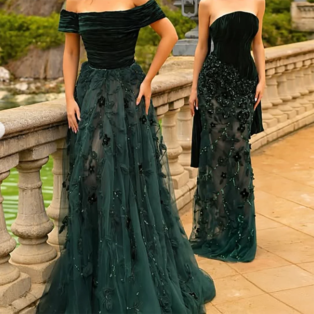 

Elegant Off Shoulder Appliques Floral Pleat Formal Evening Dresses Birthday Party Prom Gowns Customized
