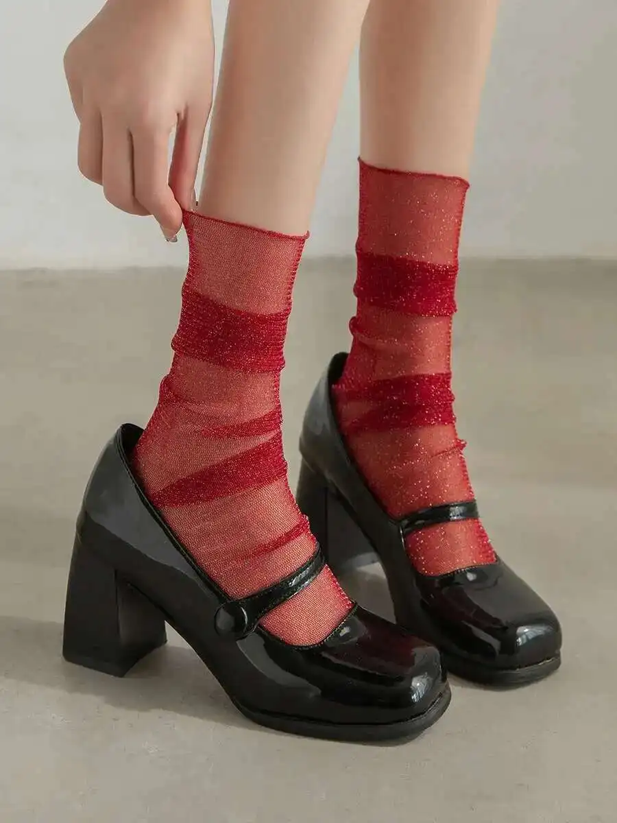 

Breathable New Fashionable Gold Powder Silver Powder Star Shining Silk Sparkling Mesh Stacking Socks Silver Silk Socks Cute L70G
