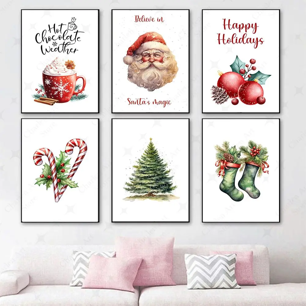 

Christmas Hot Chocolate Gift Red Car Santa Claus Stocking Wall Art Canvas Painting Living Room Decoration Posters And Prints