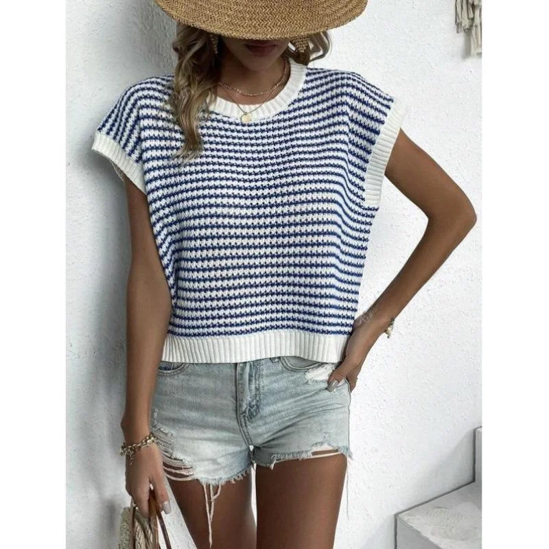 

New Women's Knitted Top Casual Holiday Spring Summer Color Blo Ci Walk Ne Nine Sve Coolmax Fiber Deformed