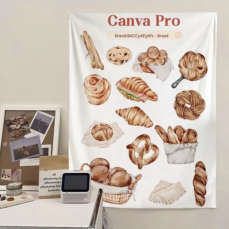 VIKAMA Baking-Themed Wall Tapestry, Bread and Toast Print Wall Decor, Cute Instagram-Worthy Artwork, Home Decor