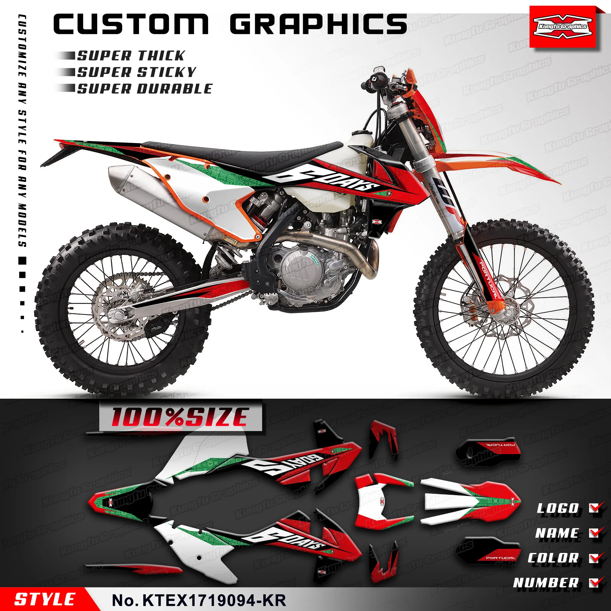 

KUNGFU GRAPHICS Race Stickers Decal Kit for KTM 125 150 250 300 350 450 500 EXC EXC-F XC-W 2017 2018 2019, KTEX1719094-KR